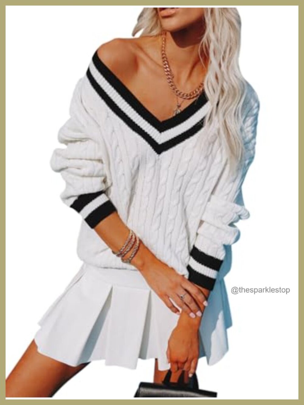 Womens V Neck Oversized Cable Knit Pullover Sweater Long Sleeve Chunky Tunic
